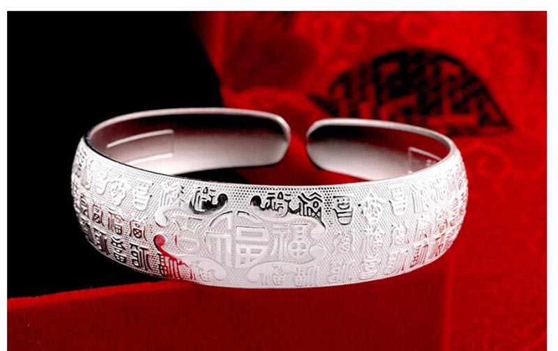 36G Pure Silver 999 Pure Silver/Sterling Silver Wanfu Bracelet Smooth Opening Silver Fu Bracelet Bracelet 36G Pure Silver 999 Pure Silver/Sterling Silver Wanfu Bracelet Smooth Opening Silver Fu Bracelet Bracelet