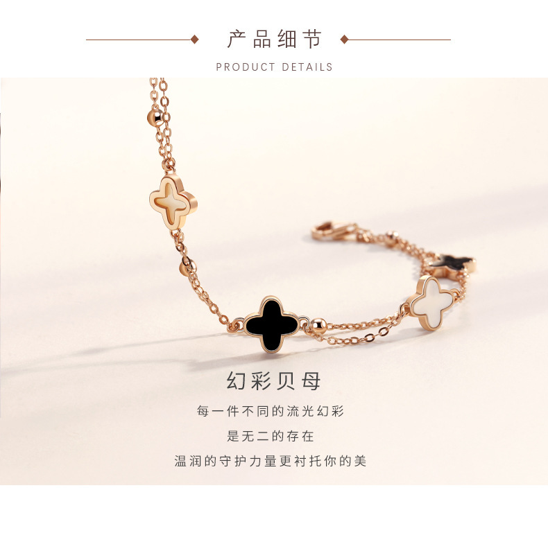 S925 Sterling Silver Clover Pork Belly Couple Bracelet Female Korean Style Simple Agate Bracelet Double-Layer Bracelet Wholesale S925 Sterling Silver Clover Pork Belly Couple Bracelet Female Korean Style Simple Agate Bracelet Double-Layer Bracelet Wholesale
