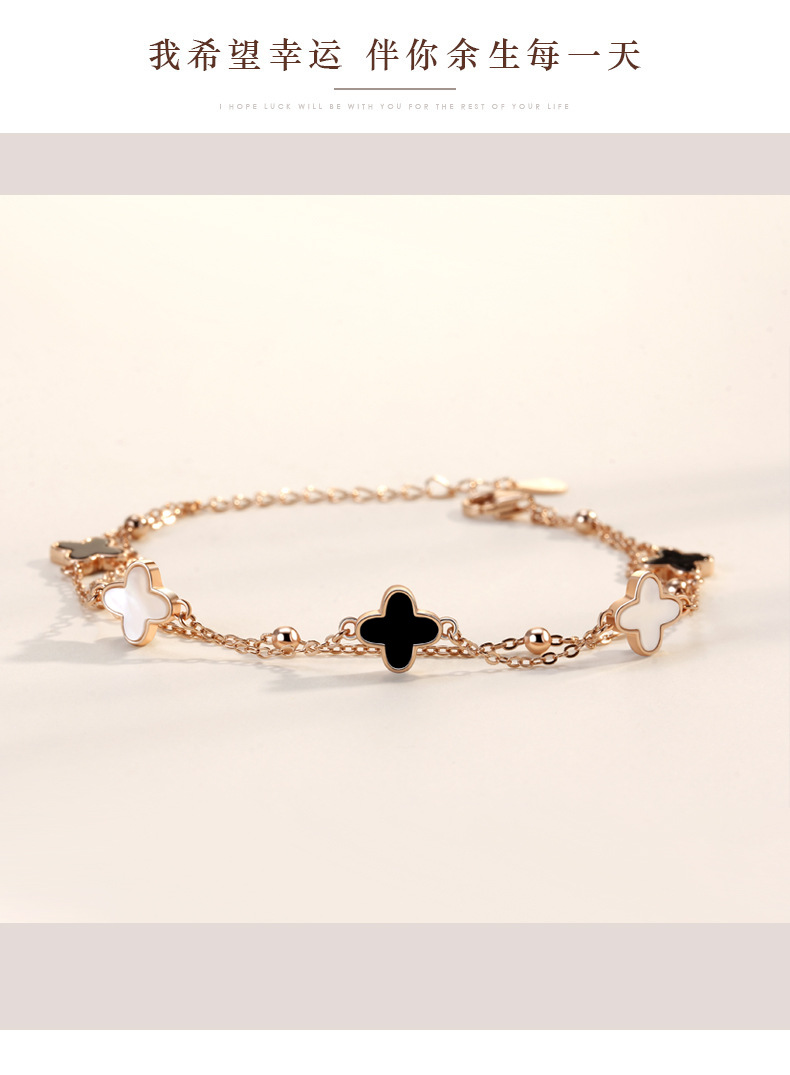 S925 Sterling Silver Clover Pork Belly Couple Bracelet Female Korean Style Simple Agate Bracelet Double-Layer Bracelet Wholesale S925 Sterling Silver Clover Pork Belly Couple Bracelet Female Korean Style Simple Agate Bracelet Double-Layer Bracelet Wholesale