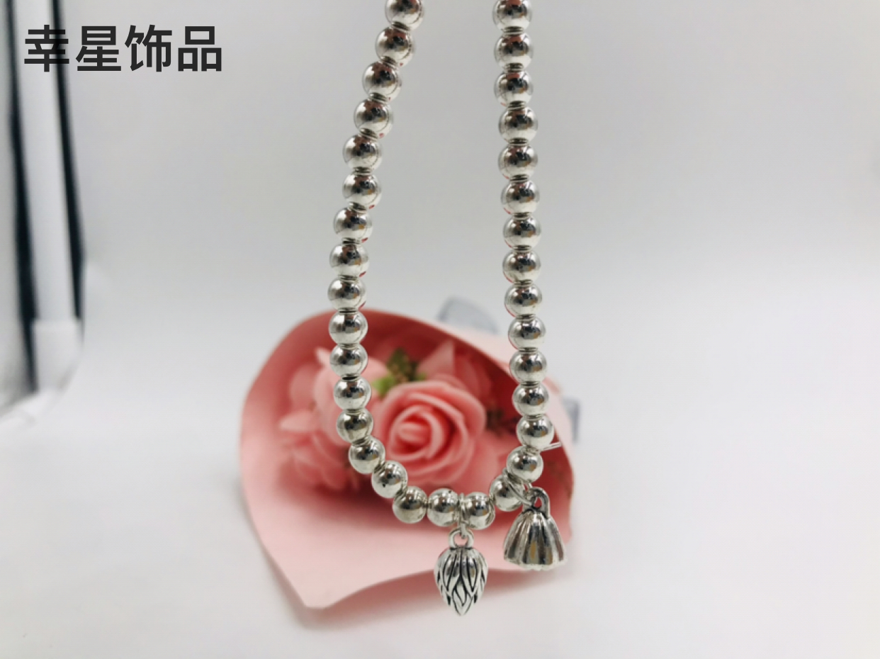 New Imitation Silver Bead Pendant Bracelet Elastic Elastic Bracelet Vintage Titanium Silver Bracelet Bracelet Jewelry