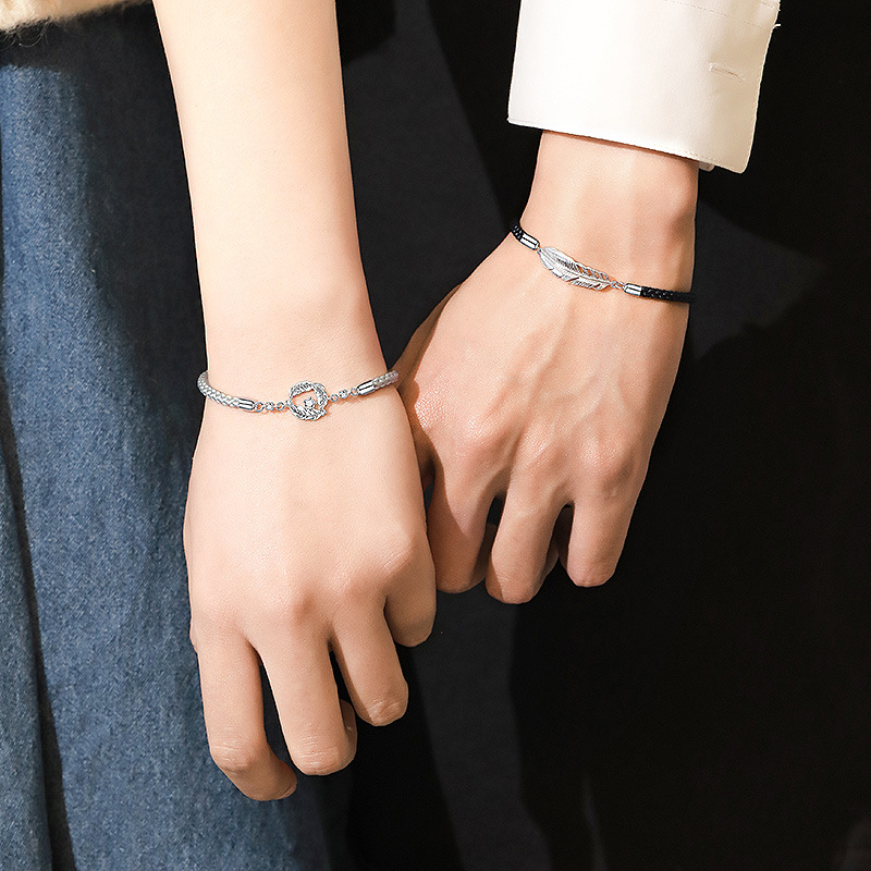 Yu You Couple Bracelet Sterling Silver Couple&#039;s Special-Interest Design Woven Hand Strap Valentine&#039;s Day Gift