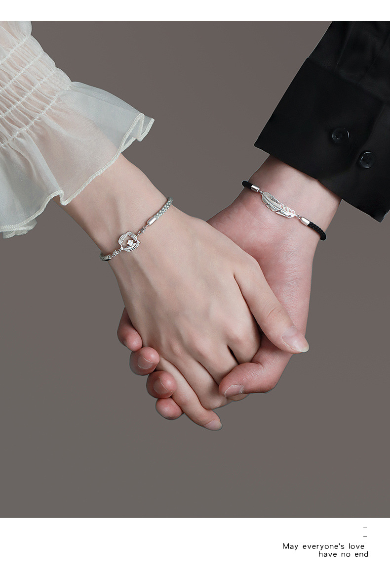 Yu You Couple Bracelet Sterling Silver Couple's Special-Interest Design Woven Hand Strap Valentine's Day Gift