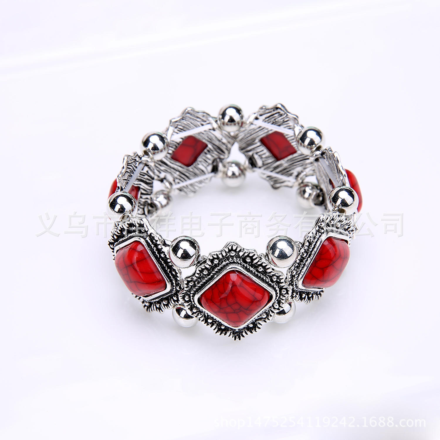 2017 European and American Foreign Trade Popular Bohemian Retro Bracelet Turquoise Imitation Thai Silver Bracelet Jewelry Wholesale
