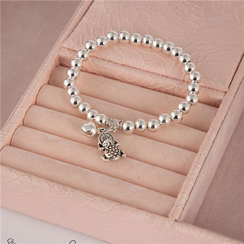 New Sliver Beads Tassel Two-Circle Bracelet Retro Tibetan Silver Lucky Cat Pendant Bracelet Internet Celebrity Live Hot Silver Accessories