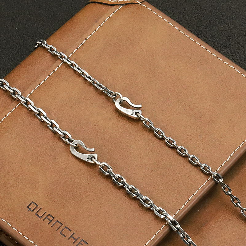 Cross Chain DIY Personality Men&#039;s Bracelet S925 Sterling Silver Vintage Distressed Necklace Women&#039;s Sweater Chain Necklace Factory Wholesale