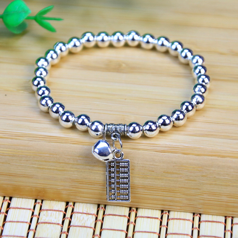 Running Rivers and Lakes Hot Sale Ethnic Style Women&#039;s Alloy Imitation S925 Silver Miao Silver 6mm round Beads Silver Plated Bracelet Bracelet Ornament