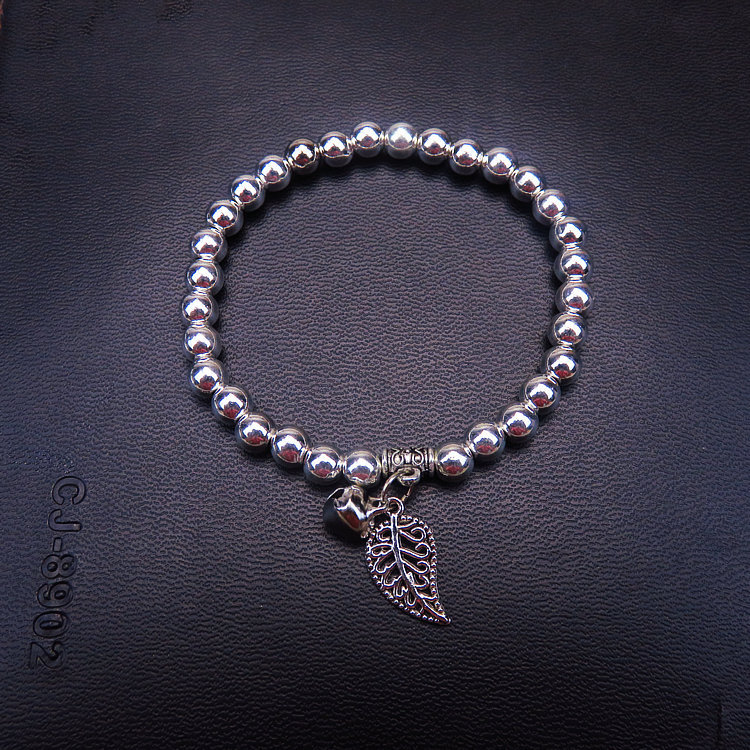 Running Rivers and Lakes Hot Sale Ethnic Style Women's Alloy Imitation S925 Silver Miao Silver 6mm round Beads Silver Plated Bracelet Bracelet Ornament