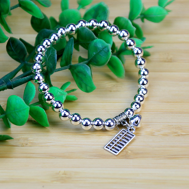 Running Rivers and Lakes Hot Sale Ethnic Style Women's Alloy Imitation S925 Silver Miao Silver 6mm round Beads Silver Plated Bracelet Bracelet Ornament