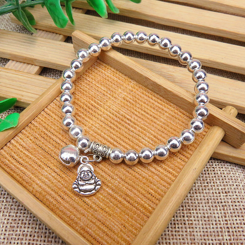 Running Rivers and Lakes Hot Sale Ethnic Style Women's Alloy Imitation S925 Silver Miao Silver 6mm round Beads Silver Plated Bracelet Bracelet Ornament