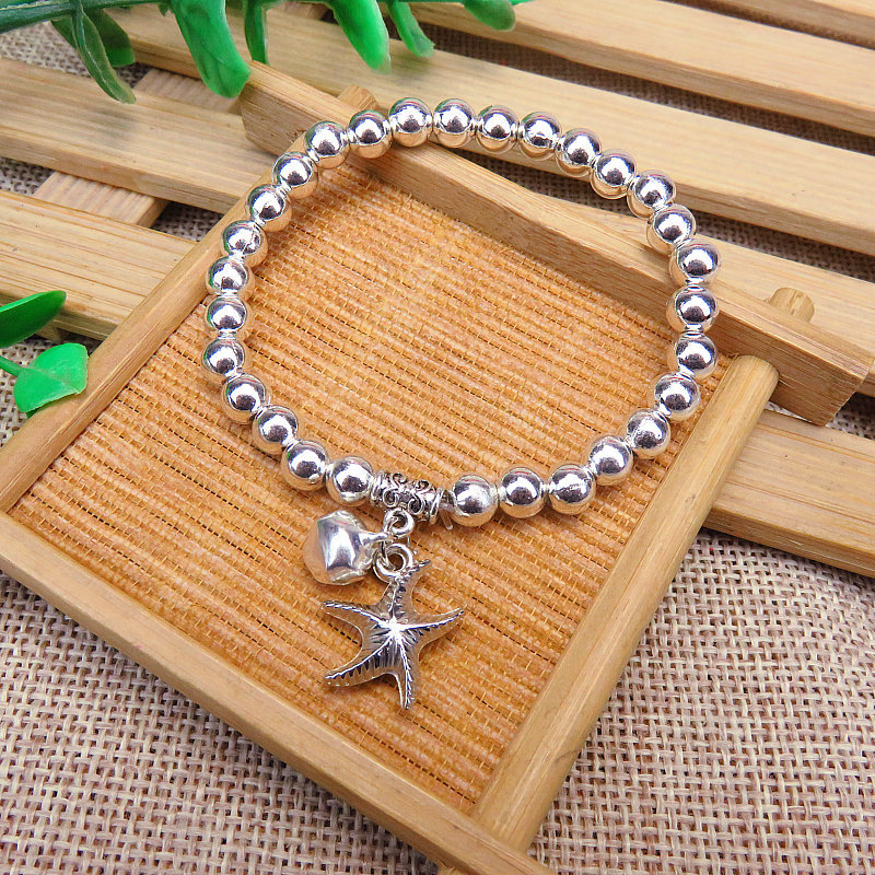Running Rivers and Lakes Hot Sale Ethnic Style Women's Alloy Imitation S925 Silver Miao Silver 6mm round Beads Silver Plated Bracelet Bracelet Ornament