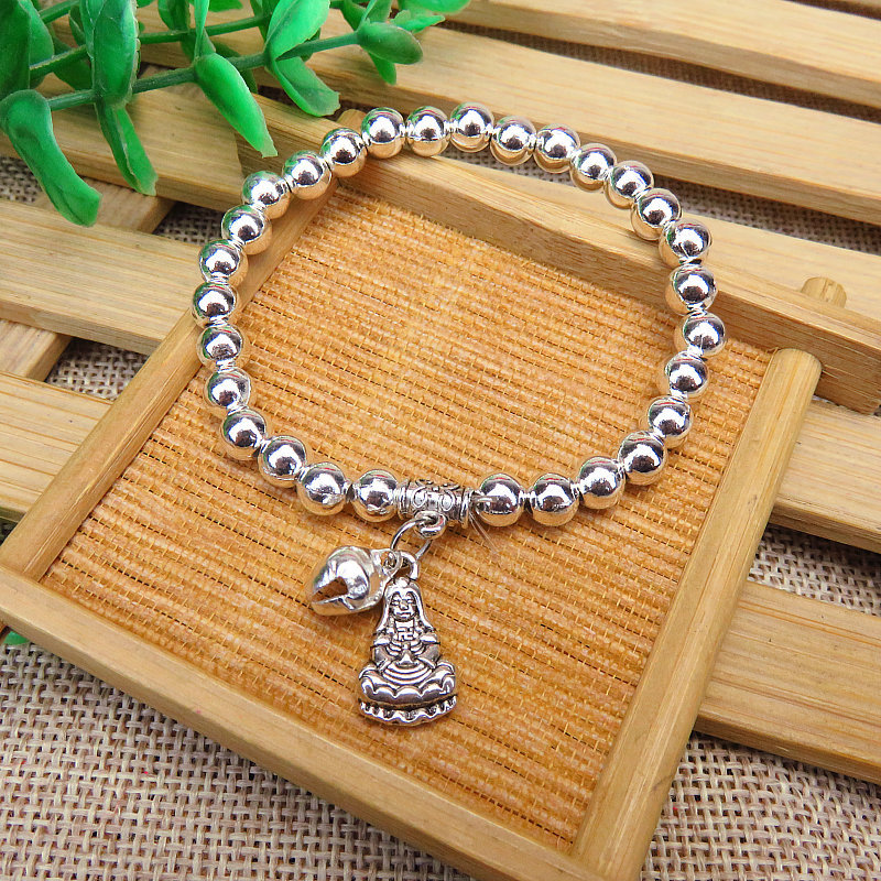 Running Rivers and Lakes Hot Sale Ethnic Style Women's Alloy Imitation S925 Silver Miao Silver 6mm round Beads Silver Plated Bracelet Bracelet Ornament