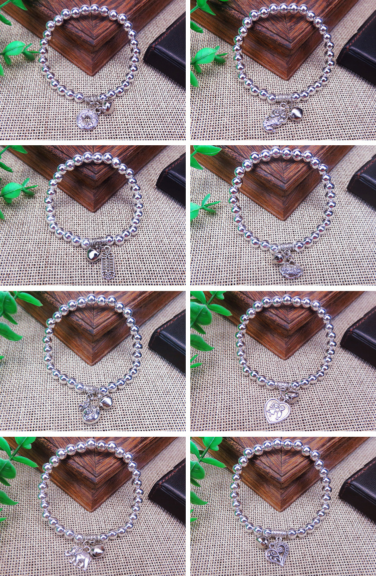 Running Rivers and Lakes Hot Sale Ethnic Style Women's Alloy Imitation S925 Silver Miao Silver 6mm round Beads Silver Plated Bracelet Bracelet Ornament