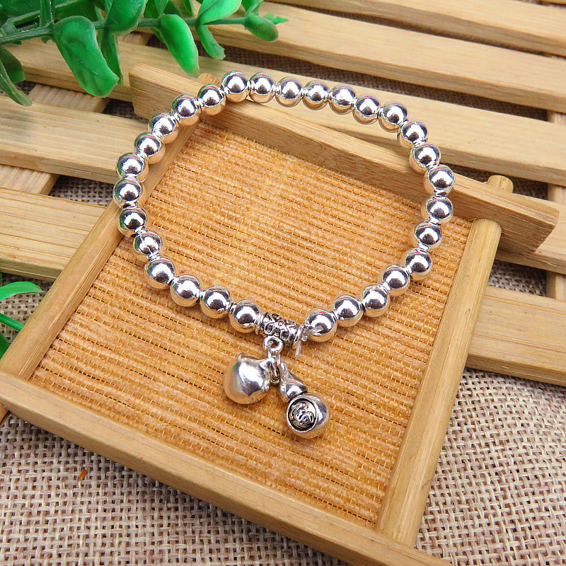 Running Rivers and Lakes Hot Sale Ethnic Style Women's Alloy Imitation S925 Silver Miao Silver 6mm round Beads Silver Plated Bracelet Bracelet Ornament