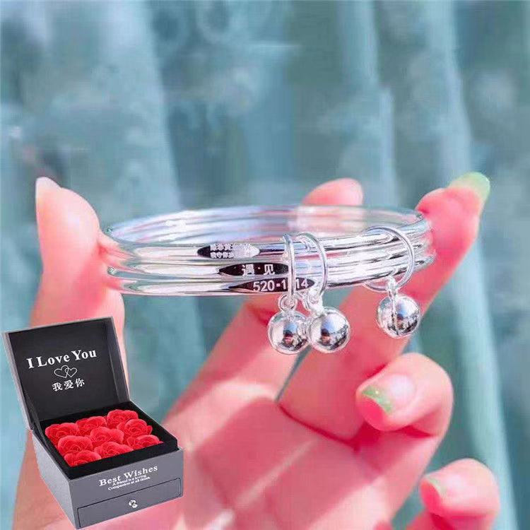 Sansheng Sanshi Bracelet Female Fashion Sanhuan 925 Silver Bracelet Couple Box Source Preserved Fresh Flower Gift Head Factory Direct Sales