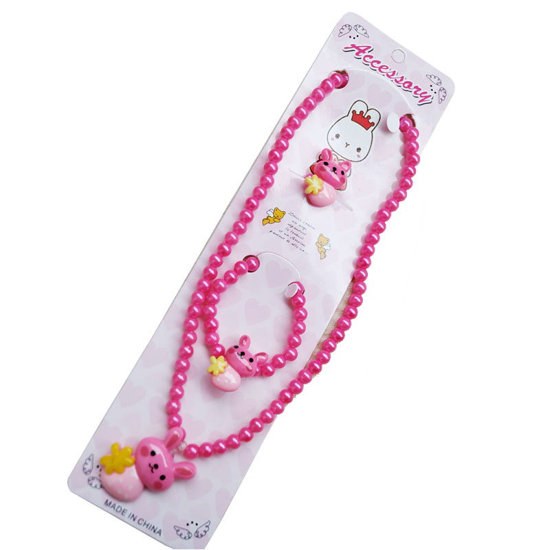Children&#039;s Imitation Pearl Necklace 3-Piece Set Bracelet Ring Set Yiwu Supplies for Stall and Night Market Children&#039;s Holiday Gifts