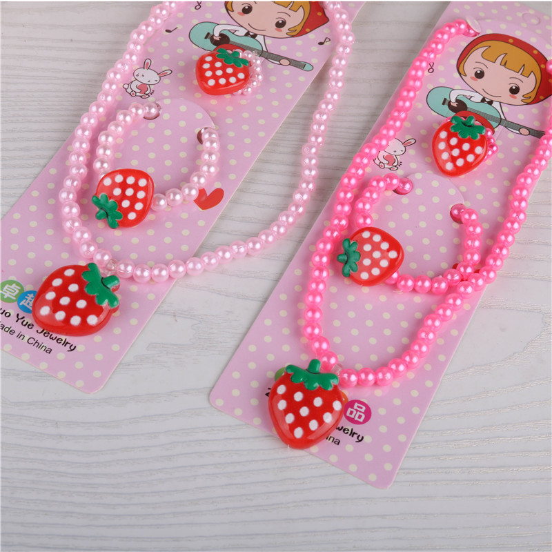Children's Imitation Pearl Necklace 3-Piece Set Bracelet Ring Set Yiwu Supplies for Stall and Night Market Children's Holiday Gifts