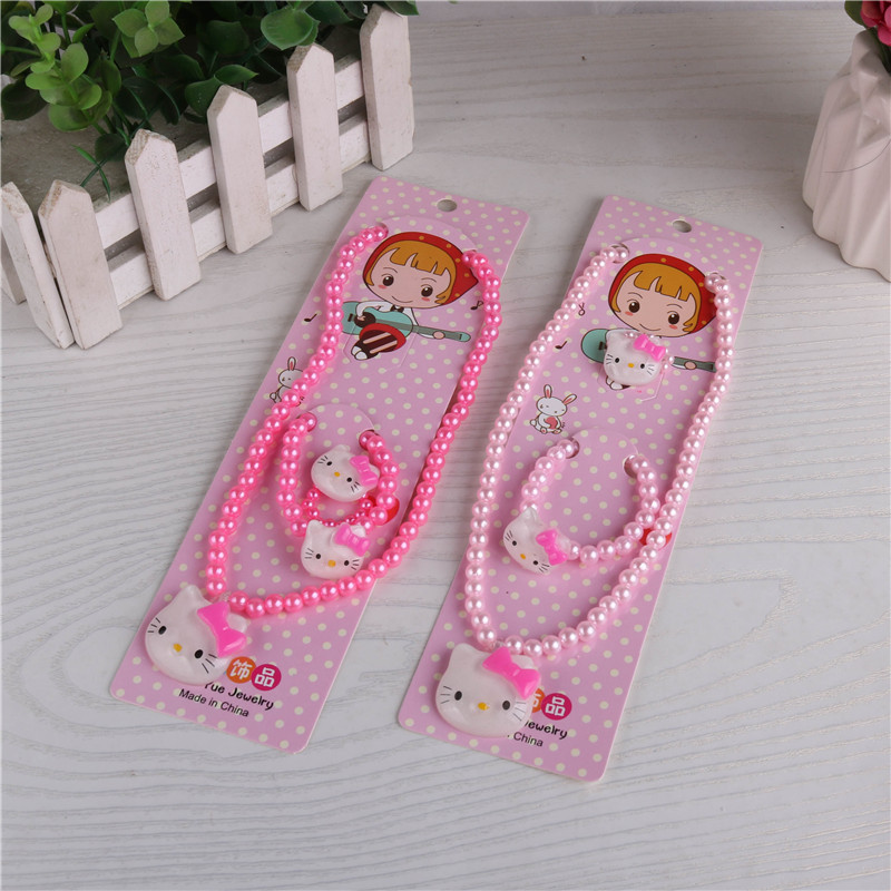 Children's Imitation Pearl Necklace 3-Piece Set Bracelet Ring Set Yiwu Supplies for Stall and Night Market Children's Holiday Gifts