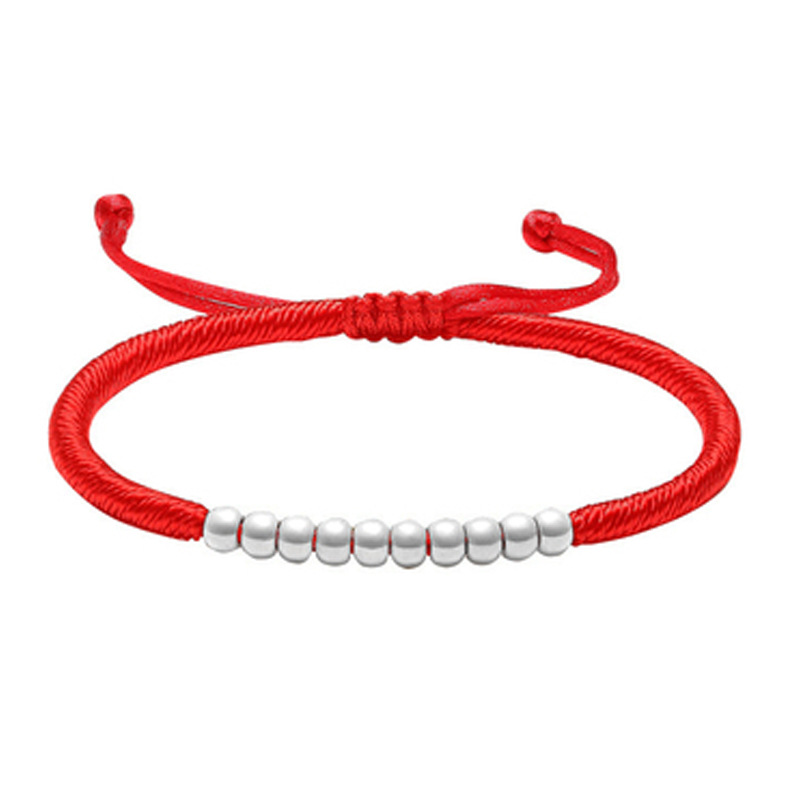 Stall Supply Pure Silver Perfect Bracelet Sterling Silver Lucky Beads Red Rope Bracelet Men and Women Couple&#039;s Birth Year Accessories
