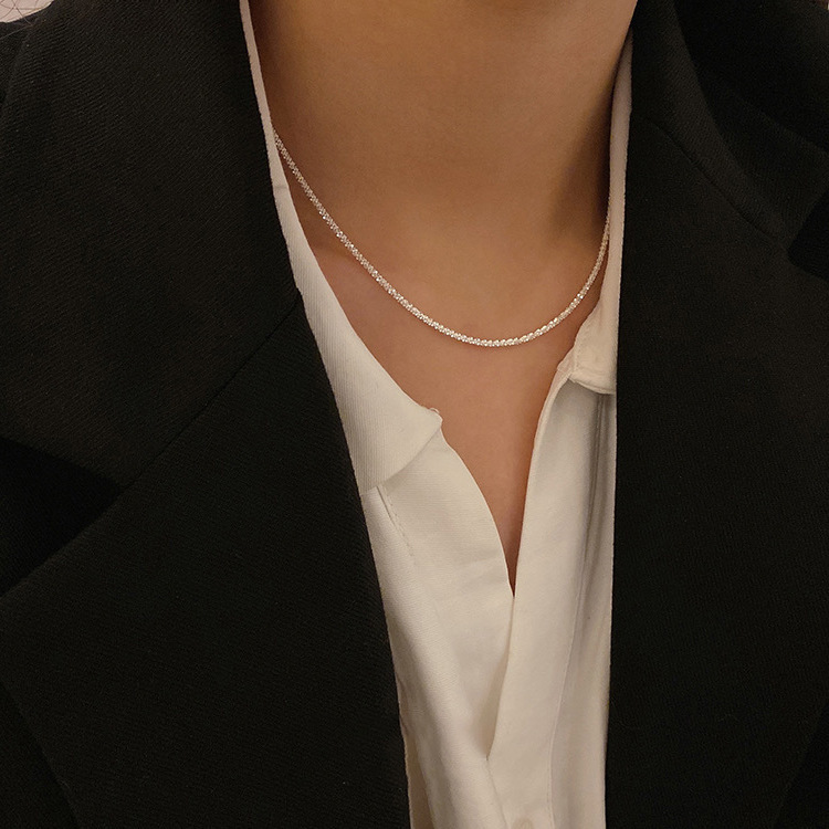 925 Silver Super Fairy Sparkling Collarbone Necklace Bracelet Choker Pure Necklace Personalized Necklace European and American Net Red Wind Necklace Women