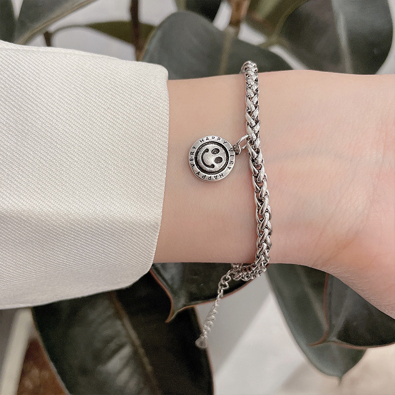 Smiley Face 925 Sterling Silver Bracelet Design Sense Niche Bracelet Korean Ins Bracelet Simple Bracelet Non-Fading Female Wholesale