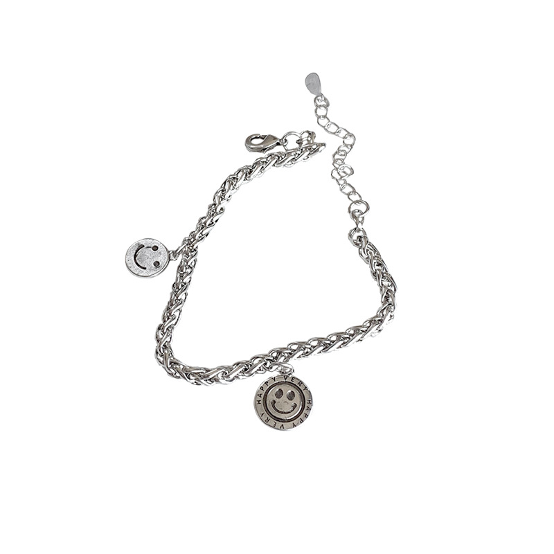 Smiley Face 925 Sterling Silver Bracelet Design Sense Niche Bracelet Korean Ins Bracelet Simple Bracelet Non-Fading Female Wholesale