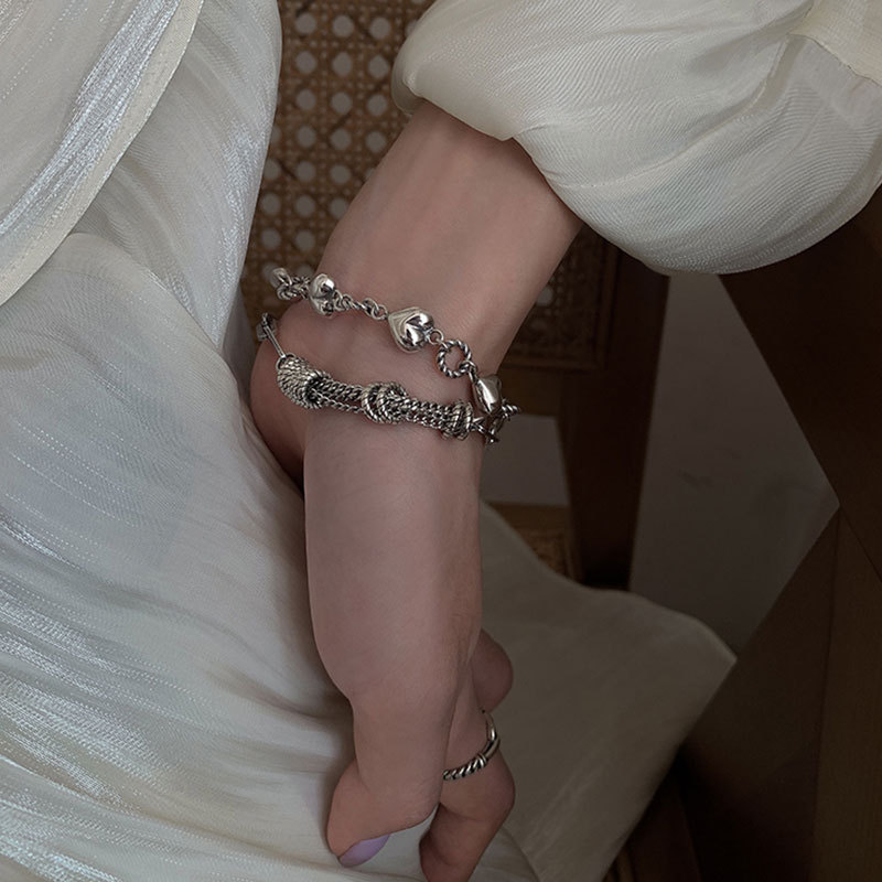 Retro Heart Tassel Bracelet for Women Ins Special-Interest Design Exquisite Cold Style 925 Sterling Silver Light Luxury High-Grade Ornament