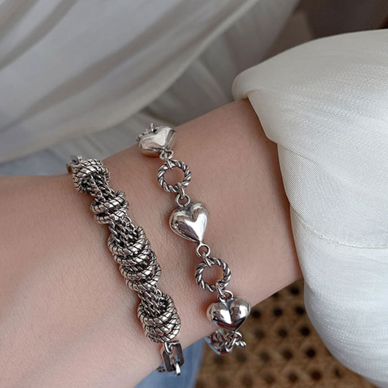 Retro Heart Tassel Bracelet for Women Ins Special-Interest Design Exquisite Cold Style 925 Sterling Silver Light Luxury High-Grade Ornament