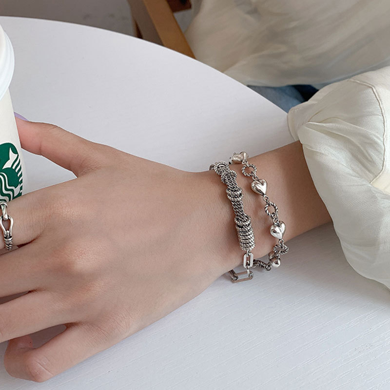 Retro Heart Tassel Bracelet for Women Ins Special-Interest Design Exquisite Cold Style 925 Sterling Silver Light Luxury High-Grade Ornament