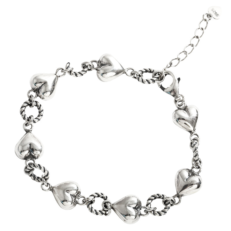 Retro Heart Tassel Bracelet for Women Ins Special-Interest Design Exquisite Cold Style 925 Sterling Silver Light Luxury High-Grade Ornament