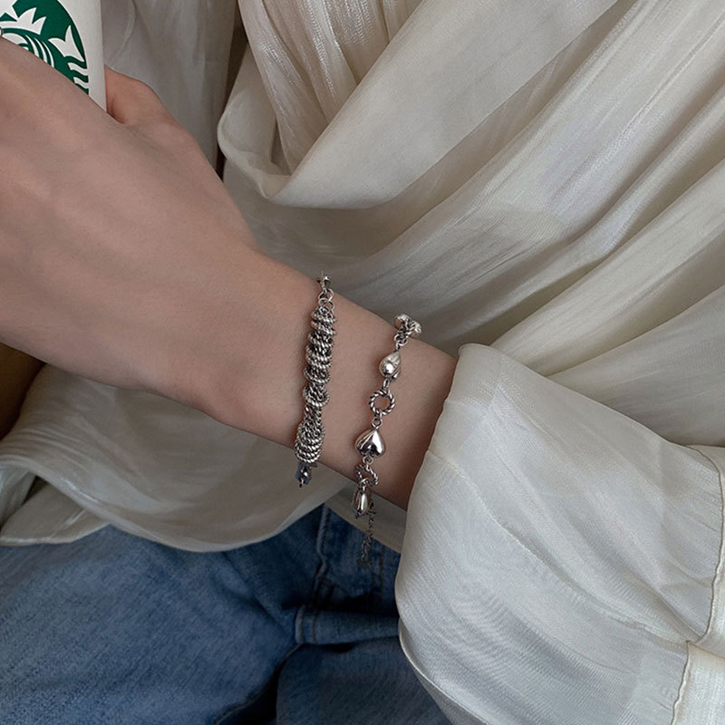 Retro Heart Tassel Bracelet for Women Ins Special-Interest Design Exquisite Cold Style 925 Sterling Silver Light Luxury High-Grade Ornament