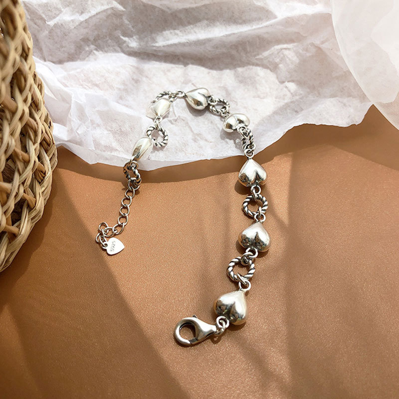 Retro Heart Tassel Bracelet for Women Ins Special-Interest Design Exquisite Cold Style 925 Sterling Silver Light Luxury High-Grade Ornament