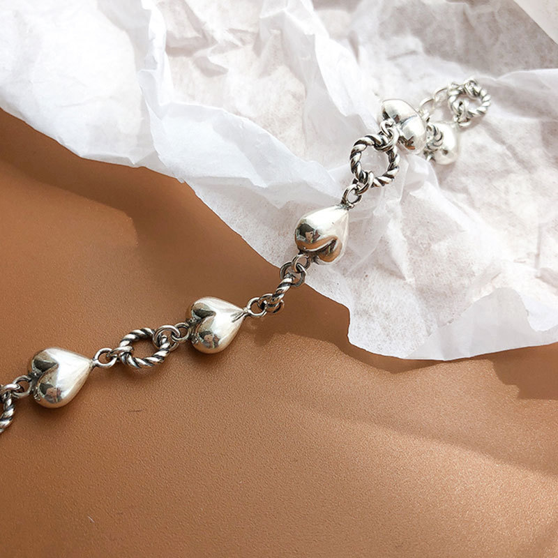 Retro Heart Tassel Bracelet for Women Ins Special-Interest Design Exquisite Cold Style 925 Sterling Silver Light Luxury High-Grade Ornament