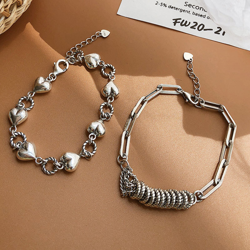 Retro Heart Tassel Bracelet for Women Ins Special-Interest Design Exquisite Cold Style 925 Sterling Silver Light Luxury High-Grade Ornament
