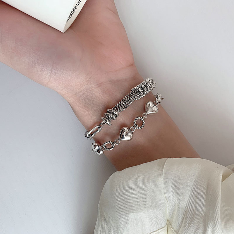 Retro Heart Tassel Bracelet for Women Ins Special-Interest Design Exquisite Cold Style 925 Sterling Silver Light Luxury High-Grade Ornament