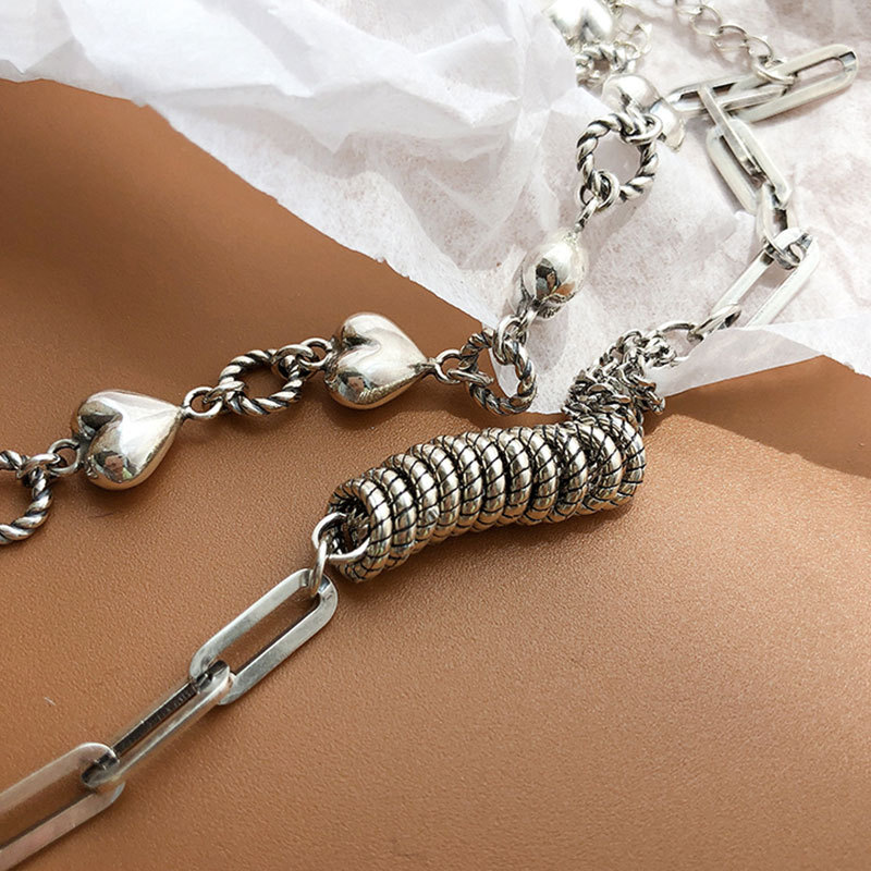 Retro Heart Tassel Bracelet for Women Ins Special-Interest Design Exquisite Cold Style 925 Sterling Silver Light Luxury High-Grade Ornament