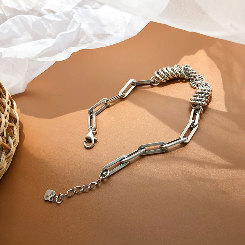 Retro Heart Tassel Bracelet for Women Ins Special-Interest Design Exquisite Cold Style 925 Sterling Silver Light Luxury High-Grade Ornament
