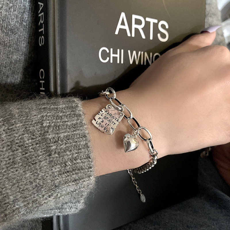 Retro Heart Tassel Bracelet for Women Ins Special-Interest Design Exquisite Cold Style 925 Sterling Silver Light Luxury High-Grade Ornament