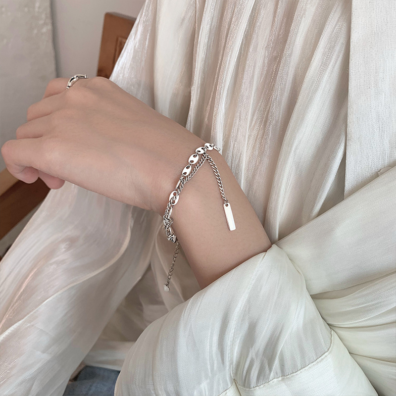Retro Heart Tassel Bracelet for Women Ins Special-Interest Design Exquisite Cold Style 925 Sterling Silver Light Luxury High-Grade Ornament