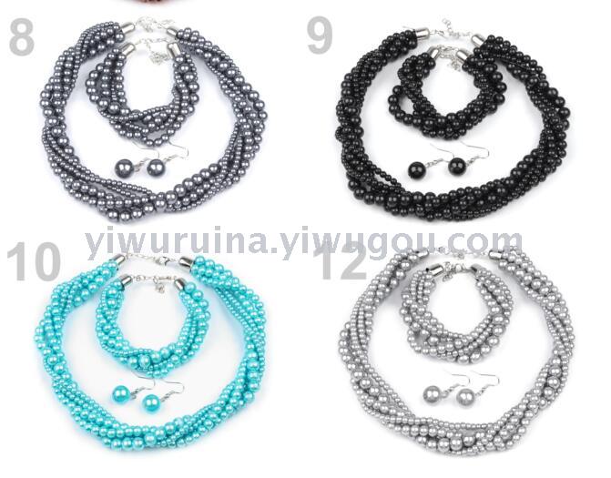 European and American pearl multiple twist short necklace bracelet and pearl set ladies fine collar chain choker