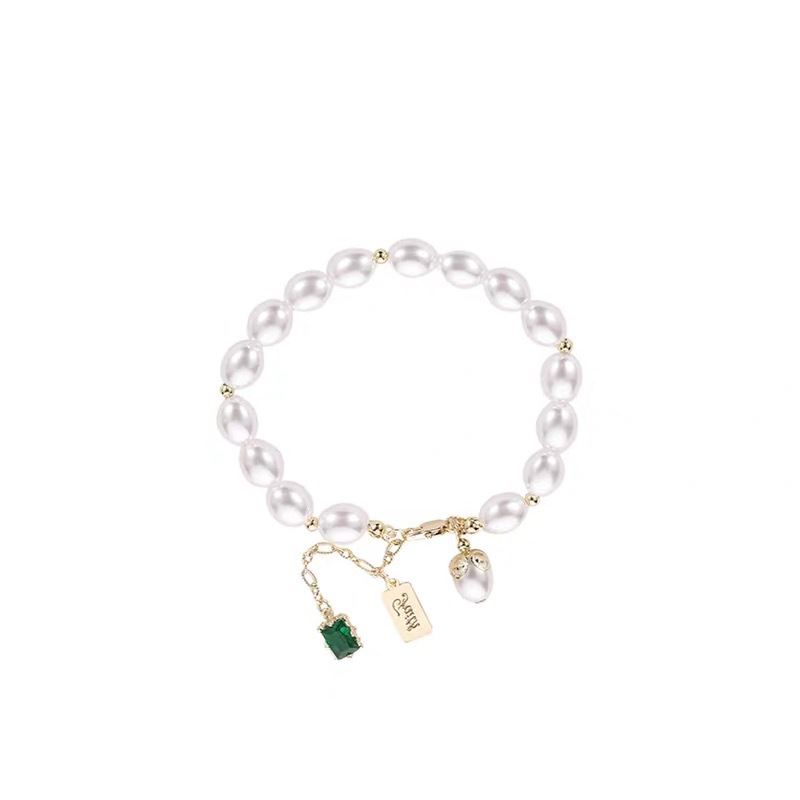 French Pearl Bracelet Emerald Pendant Bracelet Mild Luxury Retro Palace Style Simple Personality Temperament Wild Female Fashion