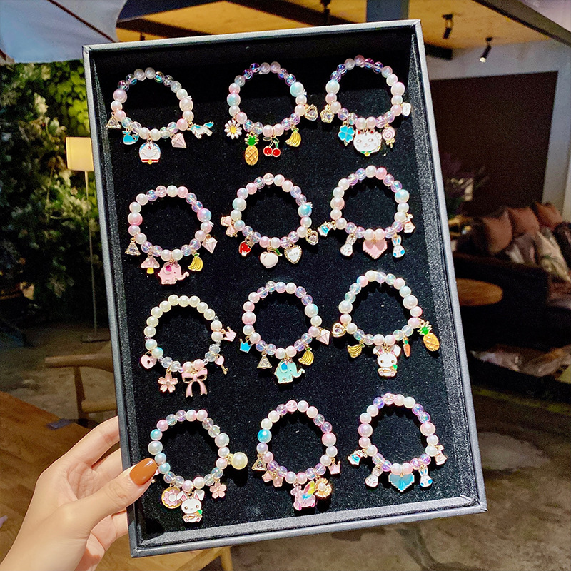 Children&#039;s Pearl Cartoon Bracelet Cute Gradient Color Bracelet Girl Baby Decoration Beaded Bracelet Bracelet Accessories