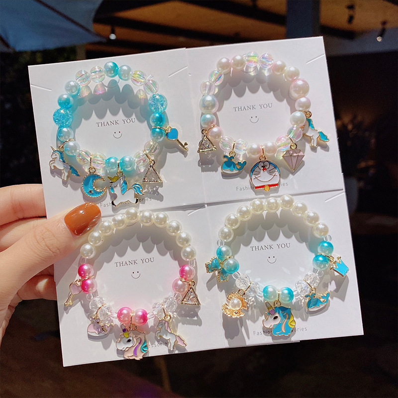 Children&#039;s Pearl Cartoon Bracelet Cute Gradient Color Bracelet Girl Baby Decoration Beaded Bracelet Bracelet Accessories