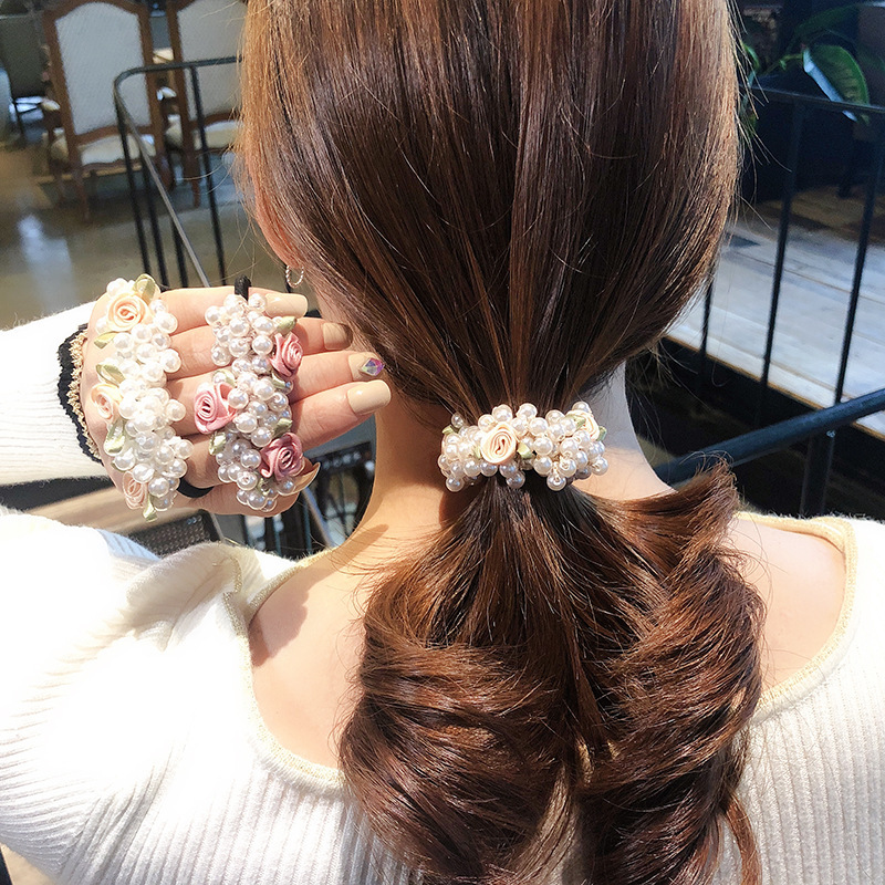 Korean Dongdaemun Same Product Headband Pearl Gold Hair Band High Elasticity Hair-Binding Ins Hair Rope Bracelet Dual-Use Women