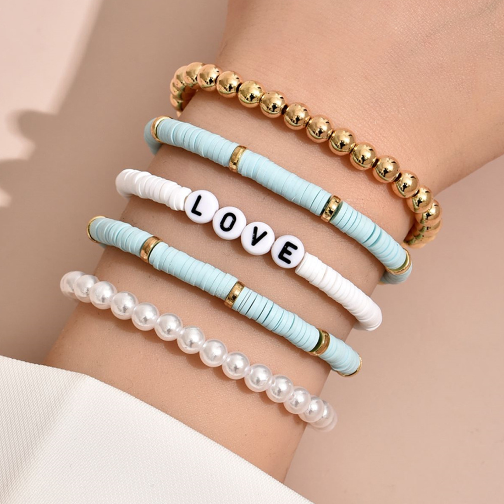 Ethnic Style Bohemian Bracelet Colorful Polymer Clay Retro Temperament Pearl Polymer Clay Bracelet Bracelet Love5 Set