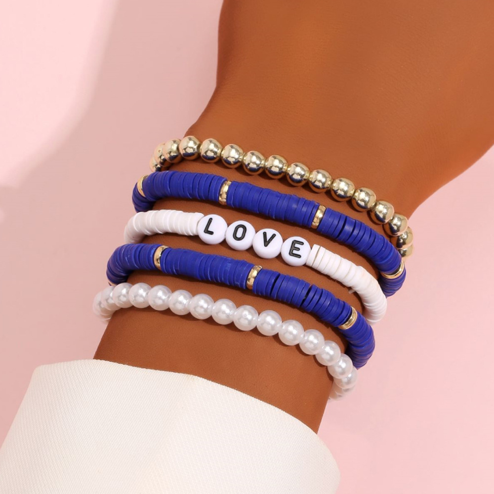 Ethnic Style Bohemian Bracelet Colorful Polymer Clay Retro Temperament Pearl Polymer Clay Bracelet Bracelet Love5 Set