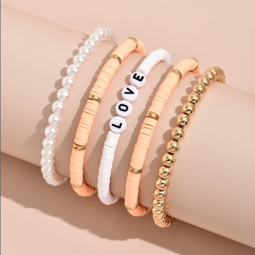 Ethnic Style Bohemian Bracelet Colorful Polymer Clay Retro Temperament Pearl Polymer Clay Bracelet Bracelet Love5 Set