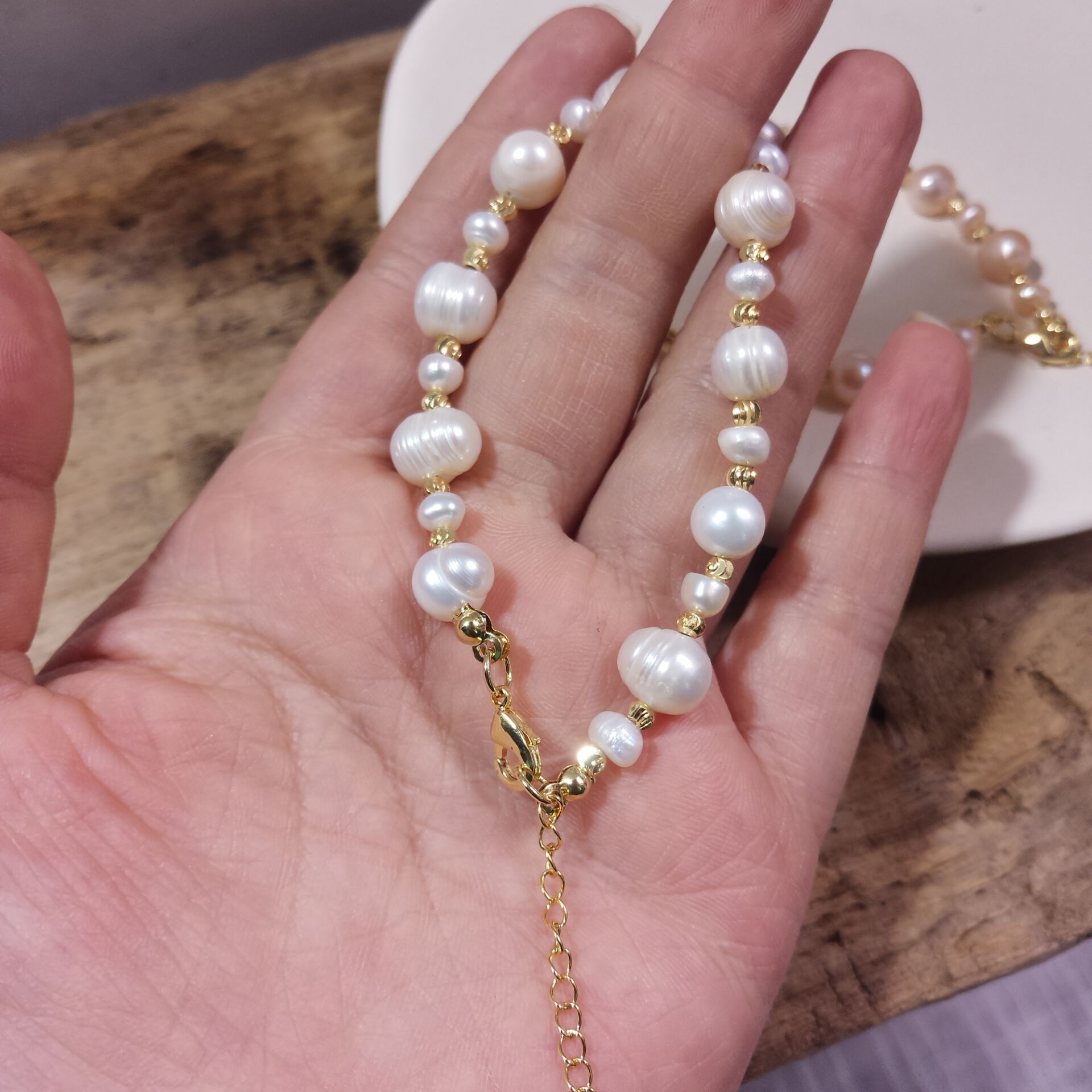 Baroque Style Pearl Bracelet Texture Spring and Summer American 14K Gilded Natural Pearl Pearl Bracelet Baroque Style Pearl Bracelet Texture Spring and Summer American 14K Gilded Natural Pearl Pearl Bracelet