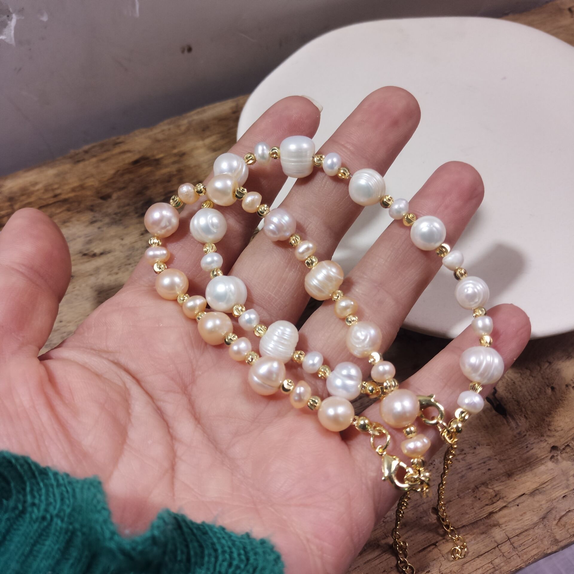 Baroque Style Pearl Bracelet Texture Spring and Summer American 14K Gilded Natural Pearl Pearl Bracelet Baroque Style Pearl Bracelet Texture Spring and Summer American 14K Gilded Natural Pearl Pearl Bracelet