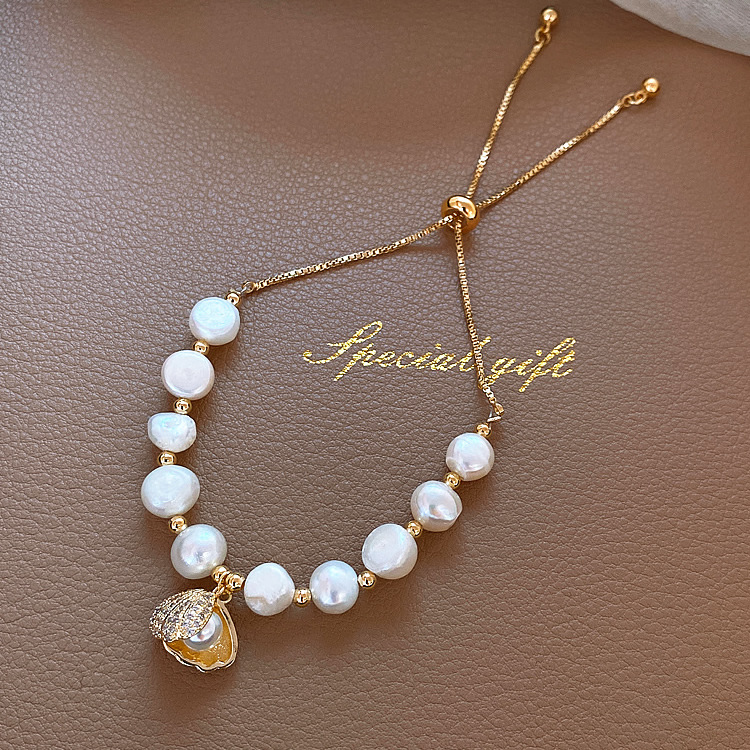 Real Gold Electroplated Opal Bracelet Korean Fashion All-Match Shell Pearl Bracelet Trendy Women's Adjustable Bracelet Real Gold Electroplated Opal Bracelet Korean Fashion All-Match Shell Pearl Bracelet Trendy Women's Adjustable Bracelet
