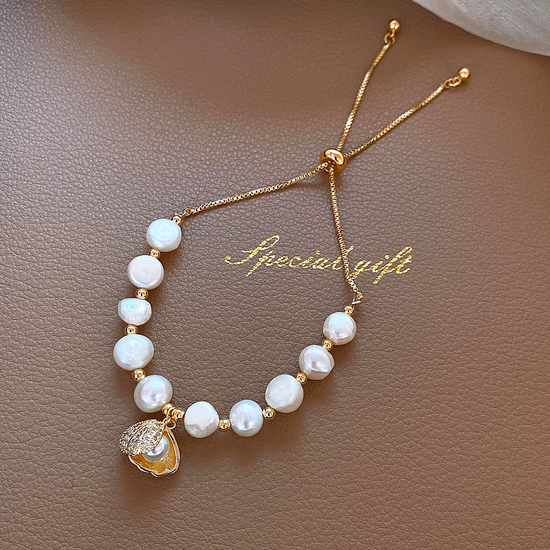 Real Gold Electroplated Opal Bracelet Korean Fashion All-Match Shell Pearl Bracelet Trendy Women&#039;s Adjustable Bracelet